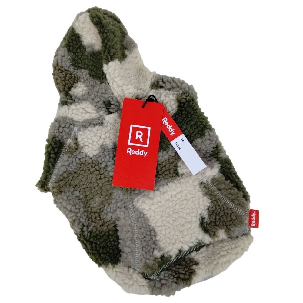 Reddy Camo Sherpa Hoodie Sweater with Warm White Pocket for Dogs XS 11 to 13 in